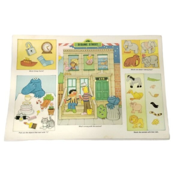 Vintage CTW Seasame Street Bert and Ernie Vinyl Placemat Muppets Activity Sheet - Picture 2 of 7